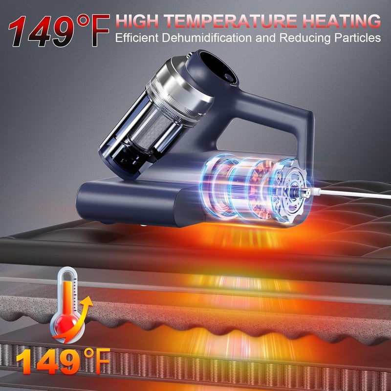Teant Mattress Vacuum Bed Vacuum Cleaner with 253.7nm UV-C Light, Hyper Helix Motor with 16kPa Strong Suction & 33000 RPM/Min Tapping, HEPA Filter, 149℉ Heat & Ultrasonic & Anion for Bed and Pet. - Image 4